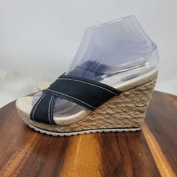 Dr Scholl's Soar Navy Blue Wedge Espadrille Slide Sandals 7M - Picture 2 of 7